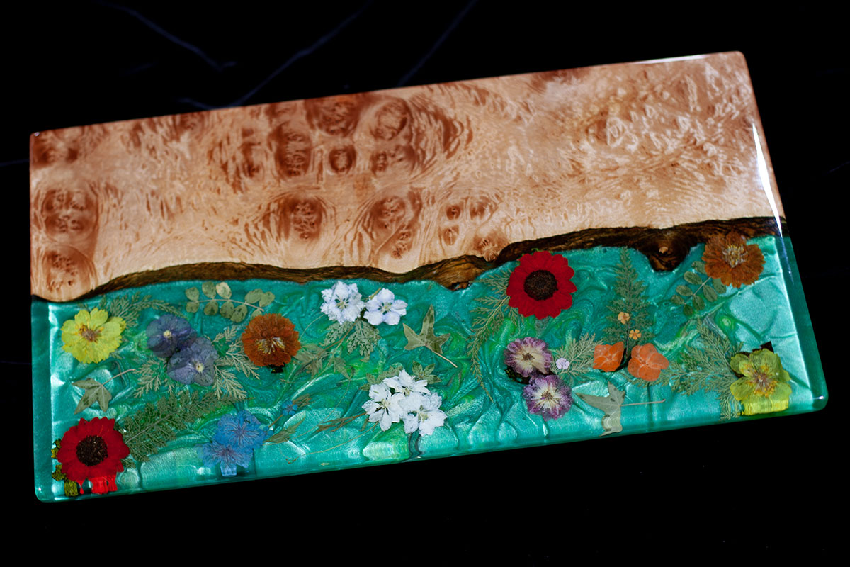 figured Maple and Dried Flower Charcuterie Board