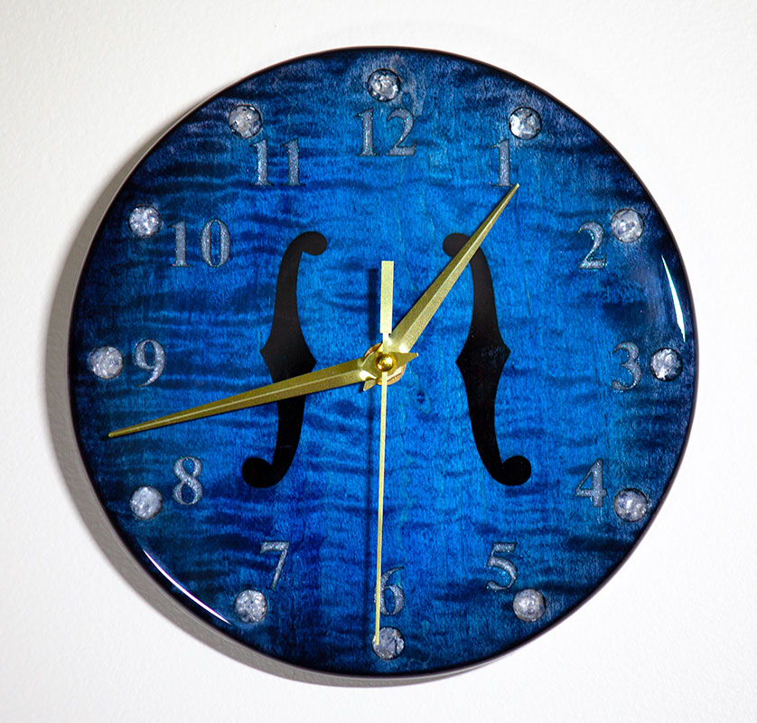 Flamed Maple Blue Clock