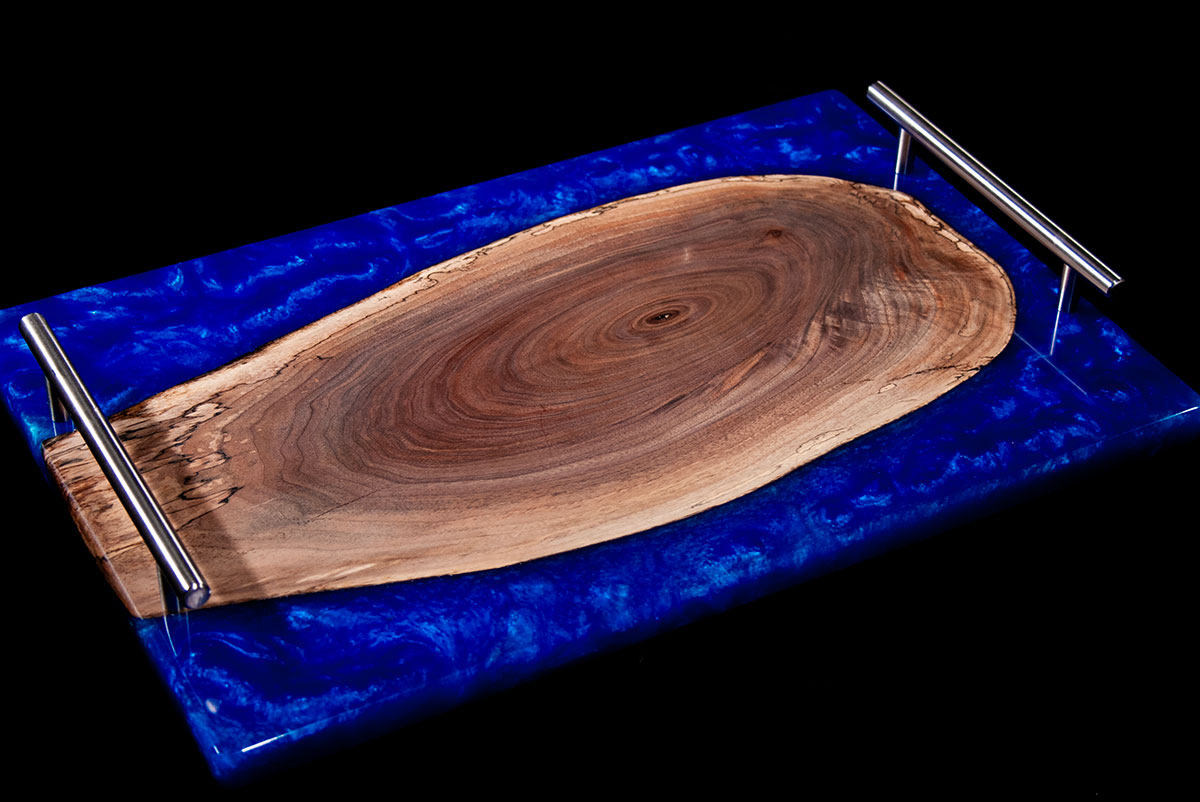 Spalted Oak and Blue Epoxy Charcuterie Board