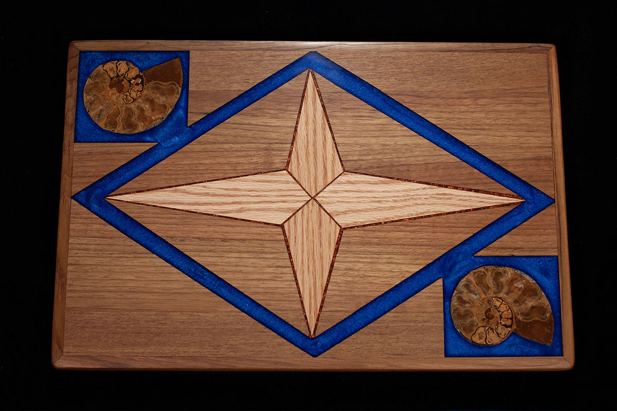 Teak Charcuterie Board with Ammonites